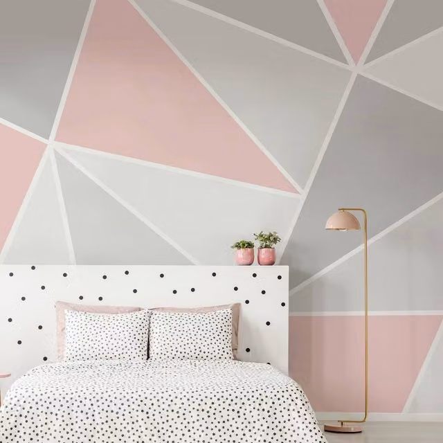 Art for the Home Trinity Geometric Wall Mural in Blush Pink and Grey