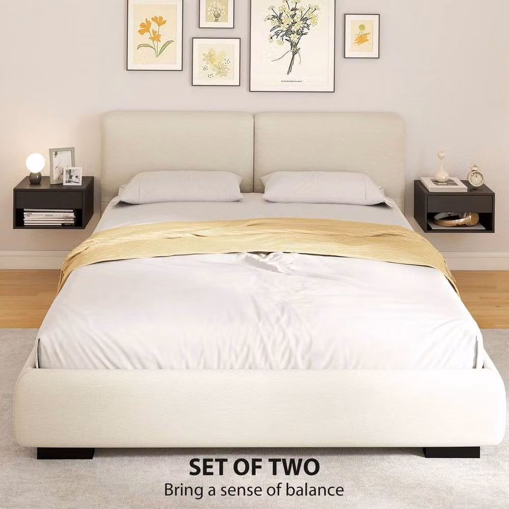 EONLION Set of 2 Black Modern Bedside Tables with Drawer and Shelf – 3