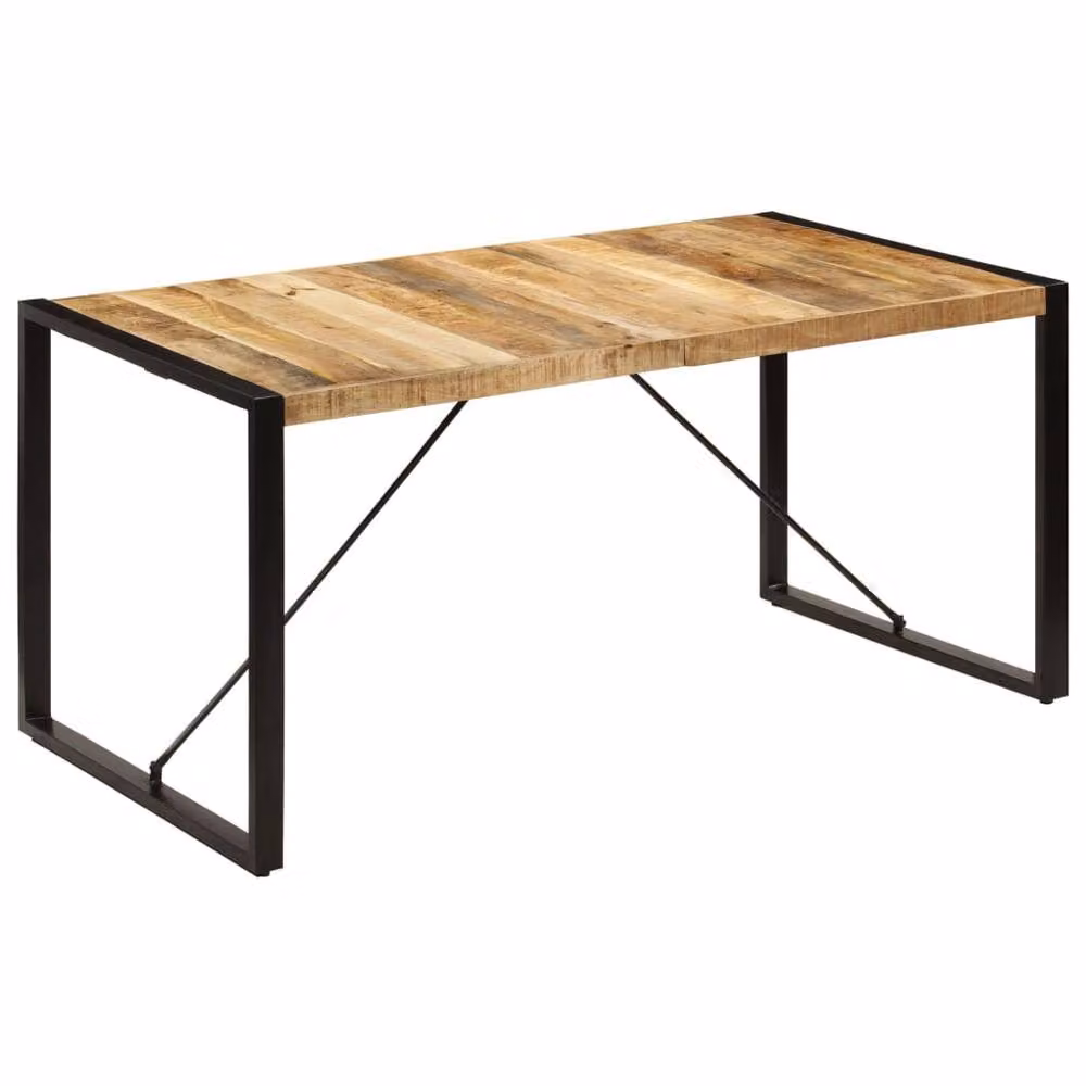 Berkfield Home Rectangular Dining Table in Brown Solid Mango Wood with Sled Base, W/D/H: 160 x 80 x 75 cm – 2