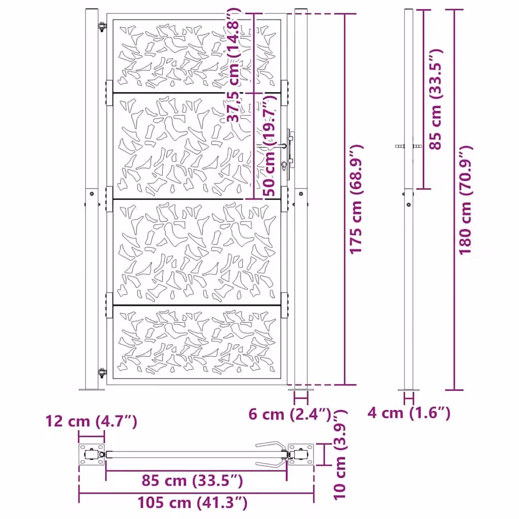 Berkfield Black Steel Garden Gate with Leaf Design, W: 105 cm, H: 180 cm – 5