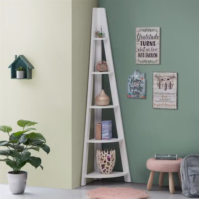 Timber Art Design Riva Scandinavian Retro 5 Tier Corner Ladder Bookcase in White
