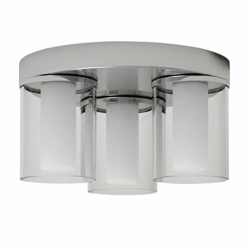 First Choice Lighting Wren Chrome Bathroom Flush Ceiling Light with Transparent Glass Shades