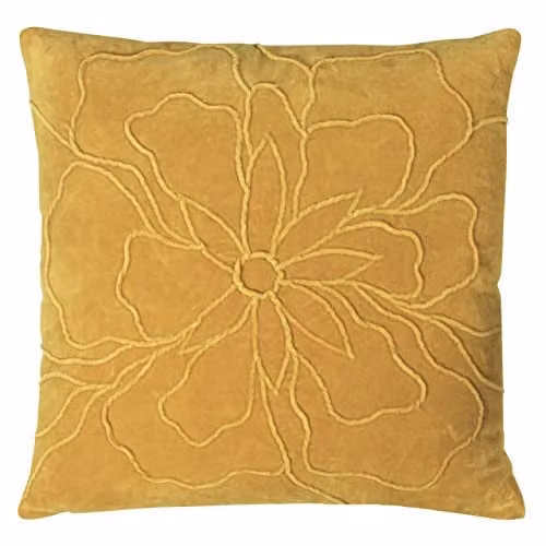 Riva Home Angeles Square Floral Cotton Cushion, Yellow, W/D/H: 45 x 45 x 45 cm