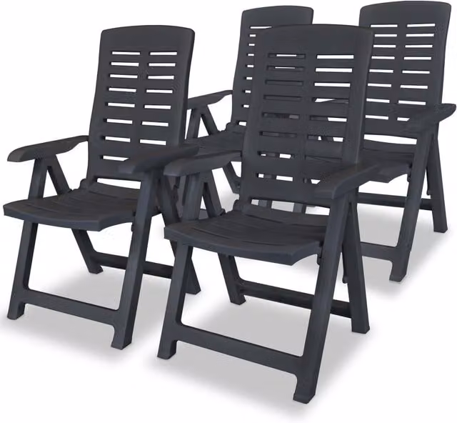Berkfield Home Set of 4 Reclining Plastic Garden Chairs in Anthracite and Black – 1