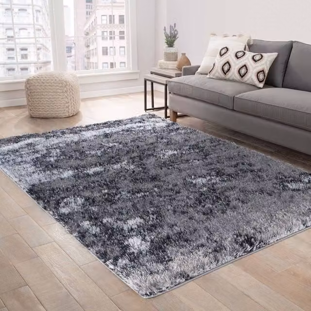 Desire Rugs Modern Abstract Shaggy Area Rug in Silver and Grey, W: 120 cm x L: 170 cm