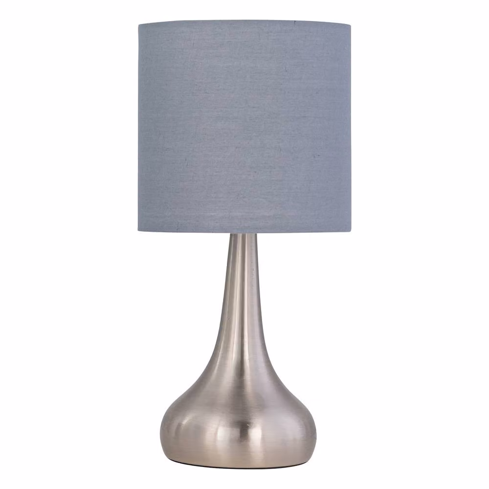 First Choice Lighting Romana Set of 2 Dimmable Touch Table Lamps in Brushed Chrome with Grey Fabric Shades – 2