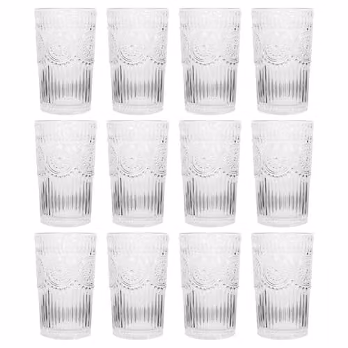 Argon Tableware Amore Floral Highball Tumbler Glasses, Transparent, Pack of 12, 350ml