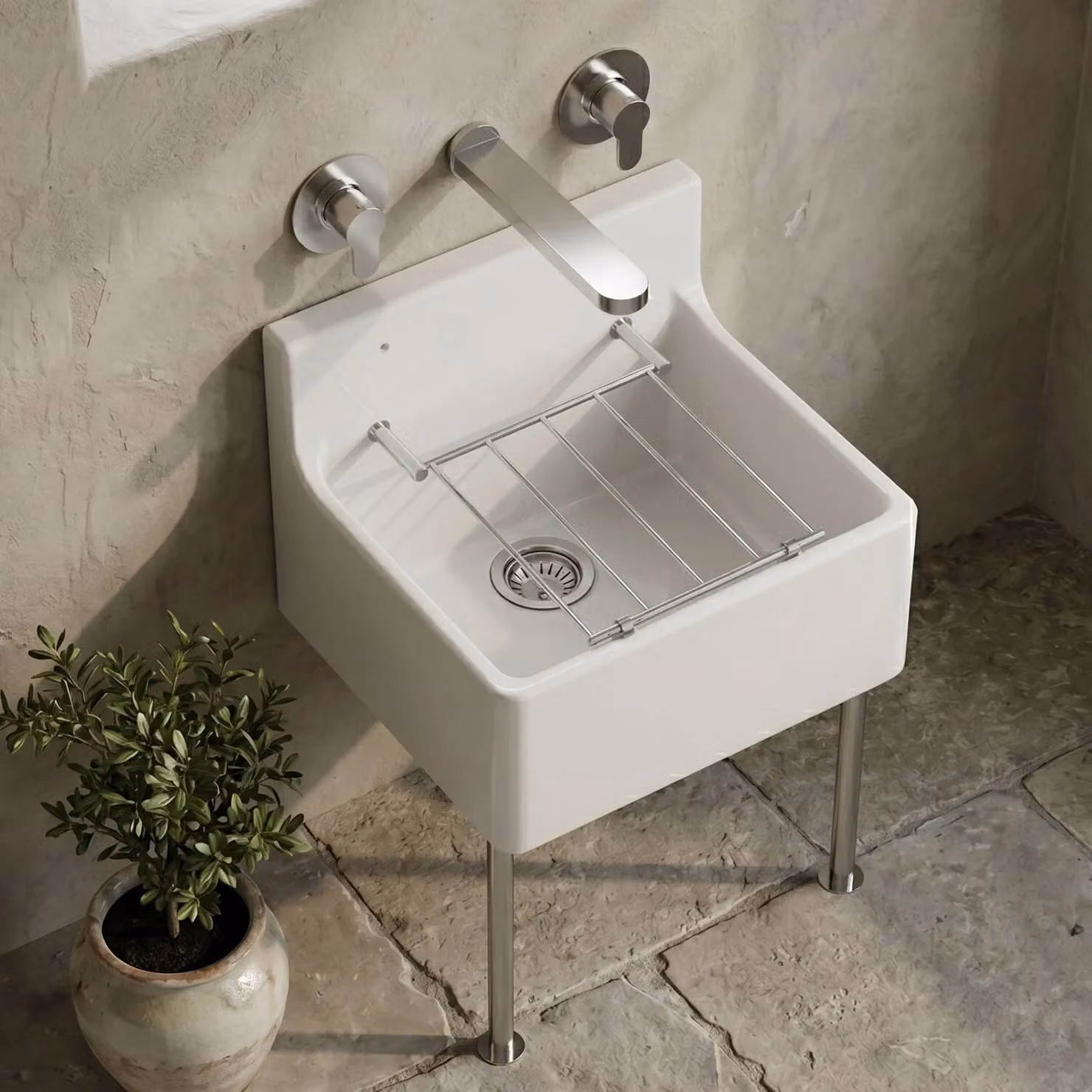 Balterley White Ceramic 1 Bowl Fireclay Kitchen Sink with Grill Legs W: 45.5 cm, D: 36.2 cm, H: 39.6 cm – 3