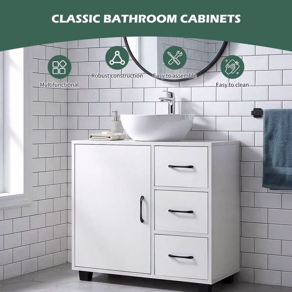 NESTLUNE White Under Sink Bathroom Basin Unit with Hinged Doors and Drawers, W/D/H: 70.0 x 30.0 x 64.0 cm – 4