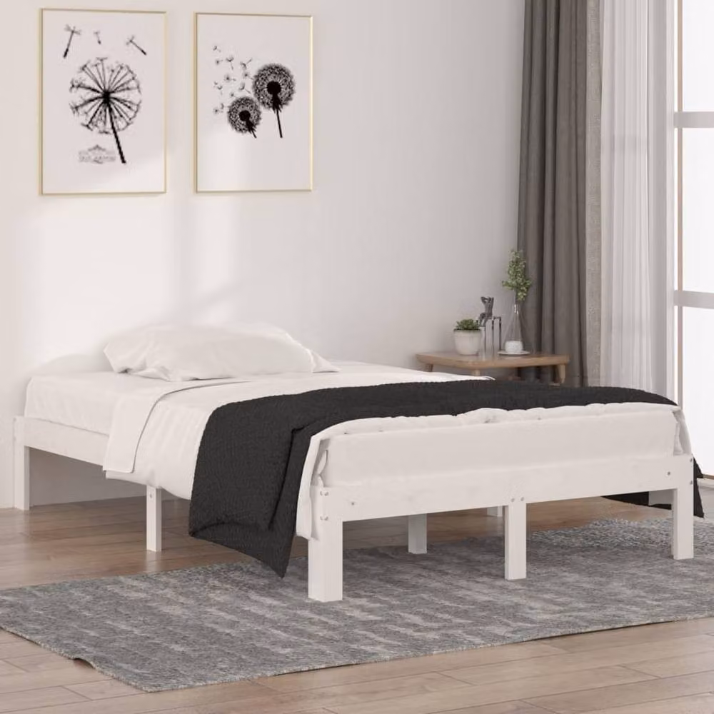 Berkfield Home Small Double Bed Frame in White Solid Pine Wood, W/D/H: 120 x 190 x 30 cm – 2