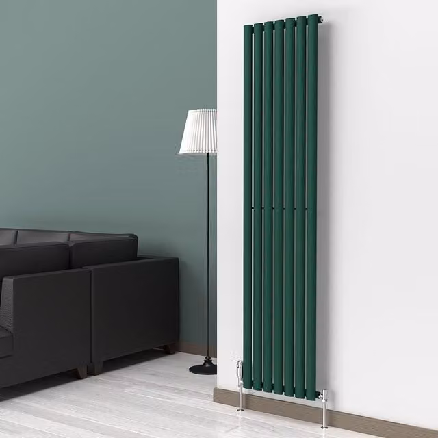 Lux Heat Oval Coloured Vertical Radiator in British Racing Green, H 180 cm x W 42 cm