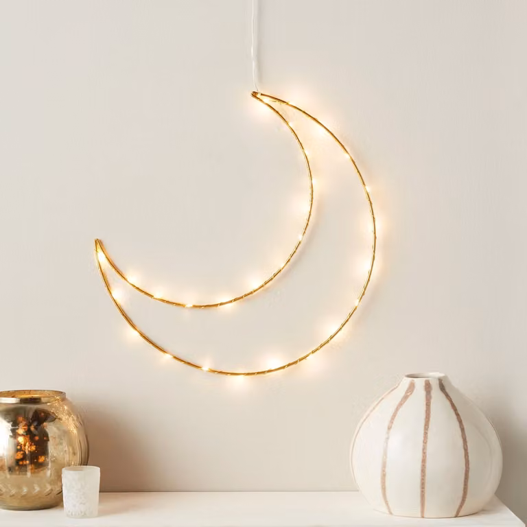 Lights4fun Gold Osby Moon Hanging Decoration with Warm White LEDs, 30cm