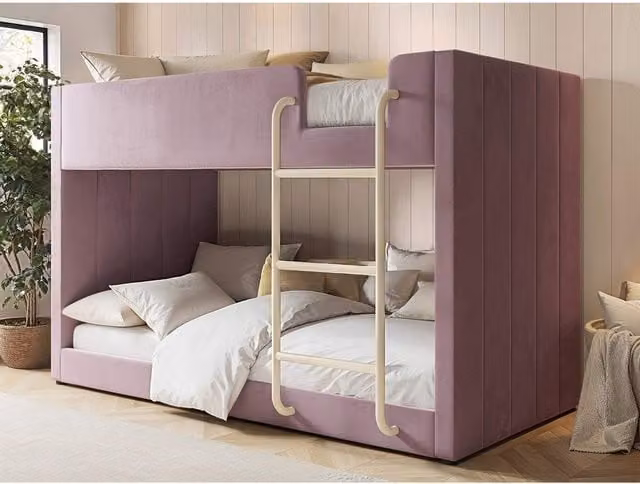 Flair Eden Modern Upholstered Childrens Bunk Bed in Pink Velvet