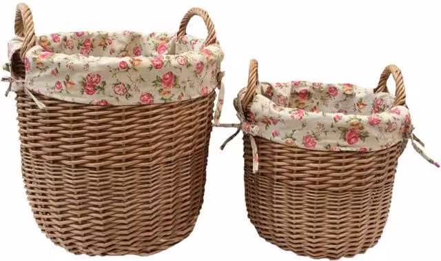 Red Hamper Light Steamed Wicker Linen Basket with Garden Rose Cotton Lining, Brown, Diameter: 36 cm