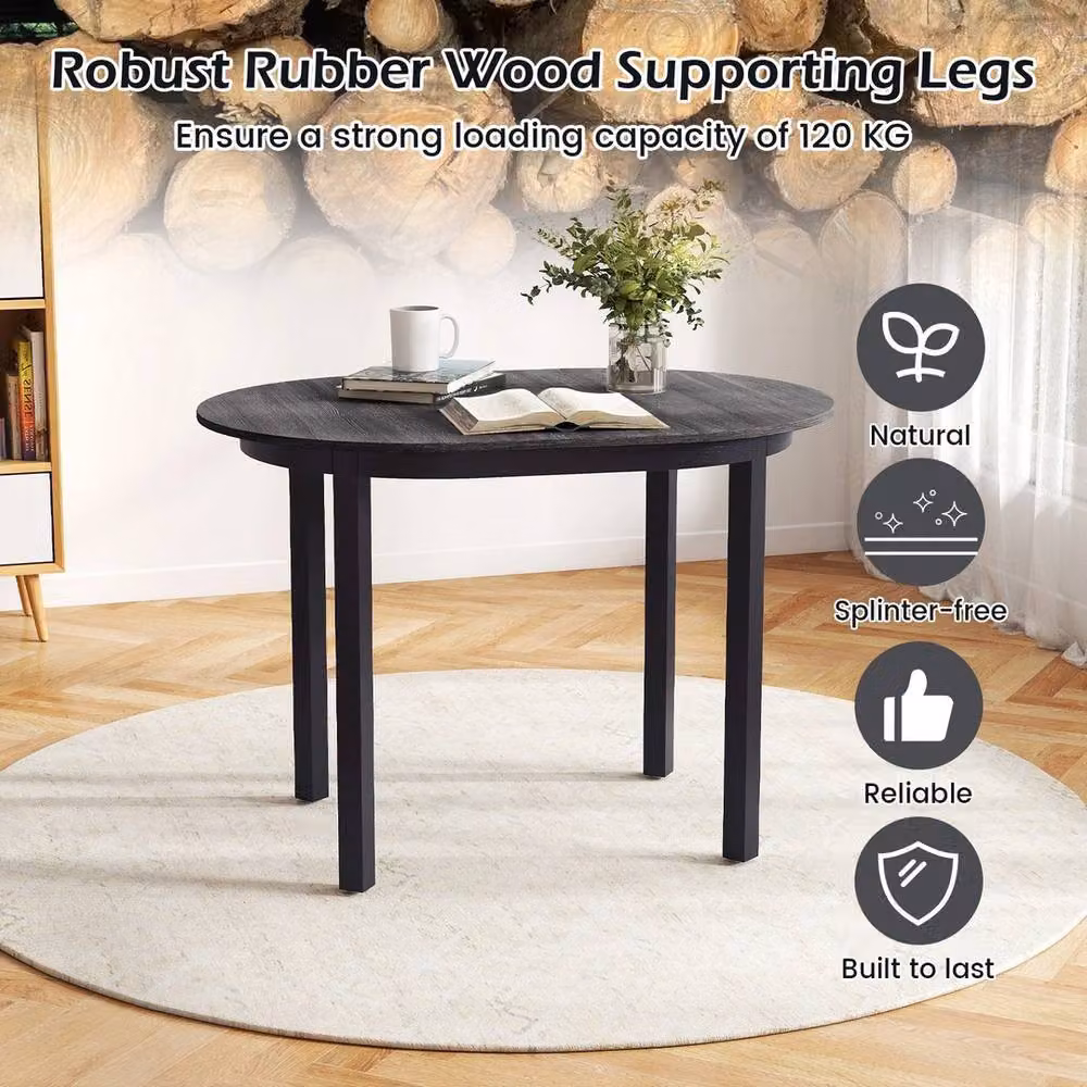 VOGREX Grey Rubberwood Oval Dining Table, W: 110 cm, D: 110 cm, H: 77 cm – 3