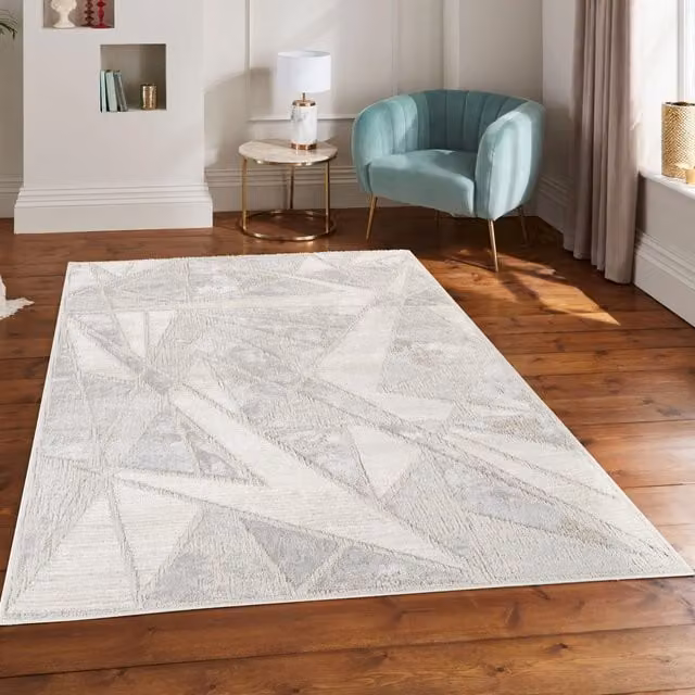 Desire Rugs Mabel Modern Abstract Geometric Area Rug in Stone/Grey, W: 290 cm x D: 200 cm