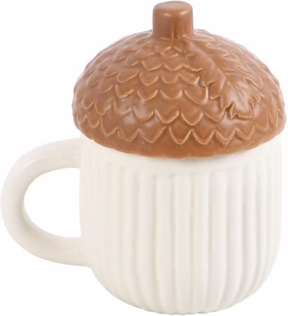 Gloriously Good White Ceramic Acorn Mug with Lid