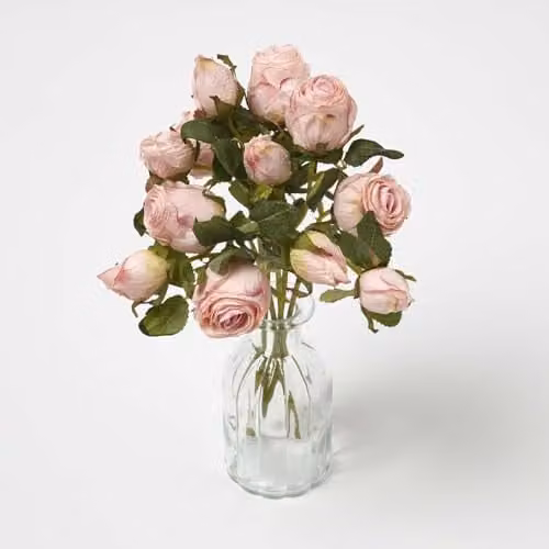 HOMESCAPES Pink Artificial Rose Bouquet, 37 cm Height – 1