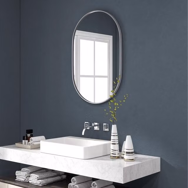 HOMCOM Oval Wall Mounted Bathroom Mirror in Silver, W: 60 cm, H: 90 cm