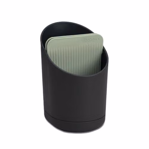 ReBorn Recycled Plastic Kitchen Cutlery Drainer Drying Rack with Drip Tray, Charcoal Grey and Sage Green, W: 17.4 cm, D: 13.8 cm, H: 11.4 cm – 1