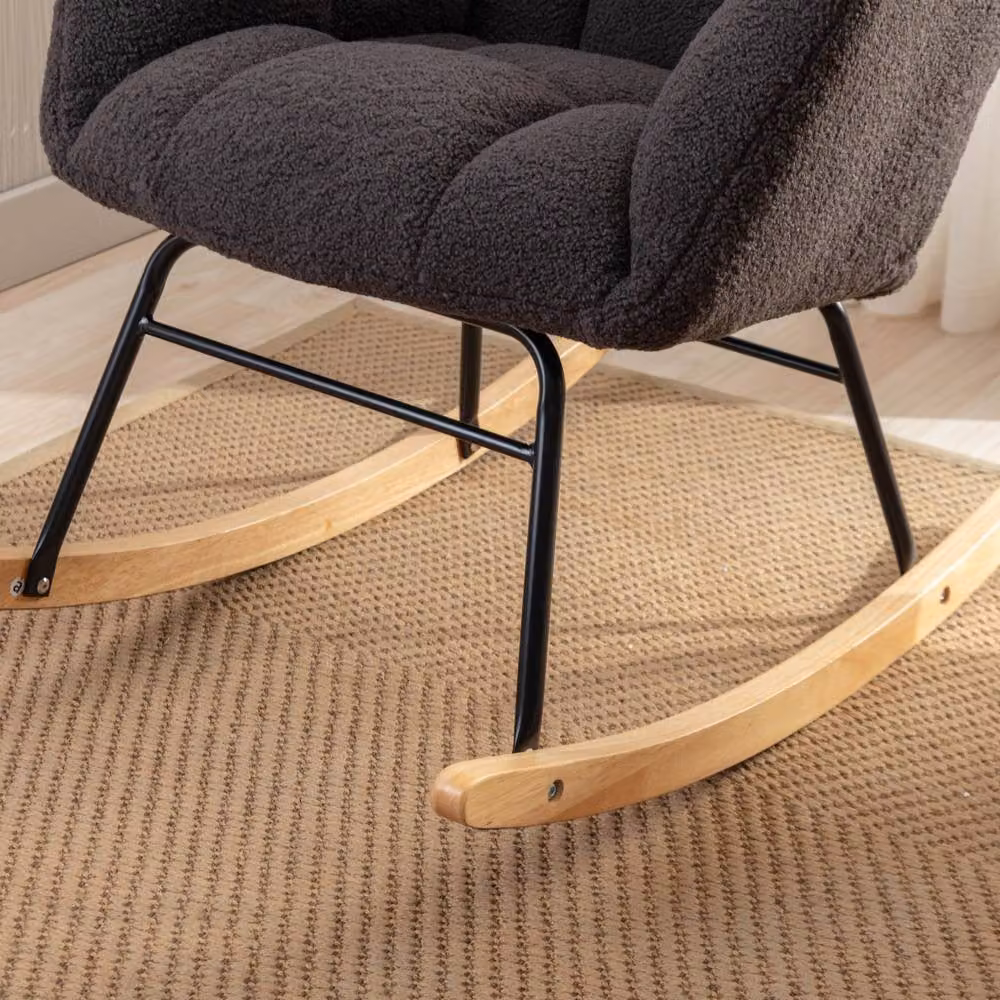Direct Wicker Modern Teddy Bouclé Fabric Tufted Upholstered Rocking Chair with Armrests in Dark Grey – 5