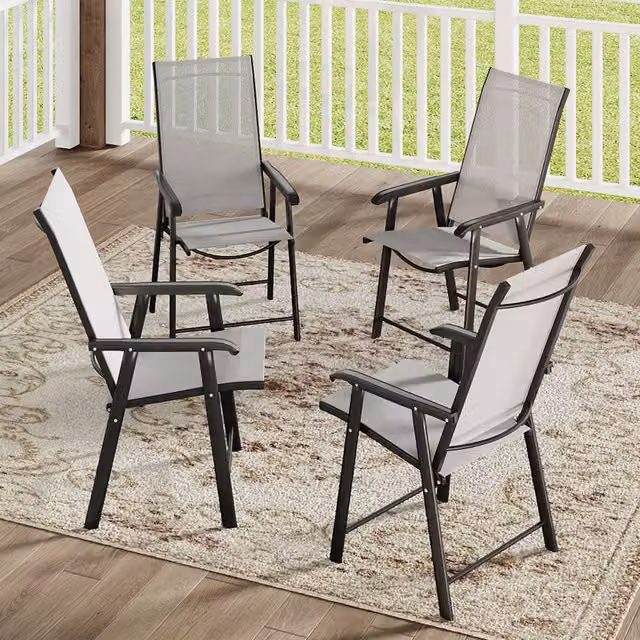 Komore Modern Folding Garden Chairs with Metal Frame and Breathable Fabric in Black