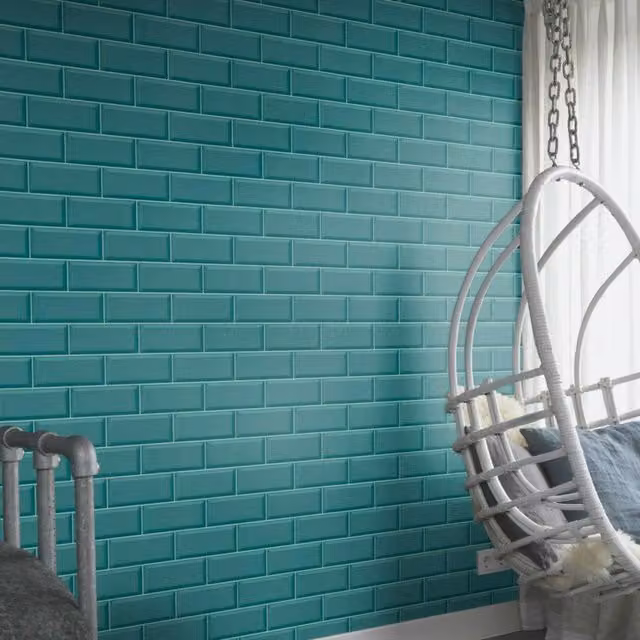 Rasch Geometric Modern Vinyl Wallpaper in Petrol Teal for Kitchen and Bathroom