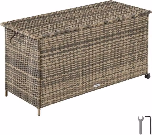 tectake Kuusamo Large Storage Box in Natural Rattan with Aluminium Frame and Casters
