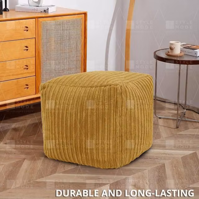 EONLION Mustard Yellow Beanbag Ottoman Footstool with Cord Detail, Diameter: 100 cm – 1