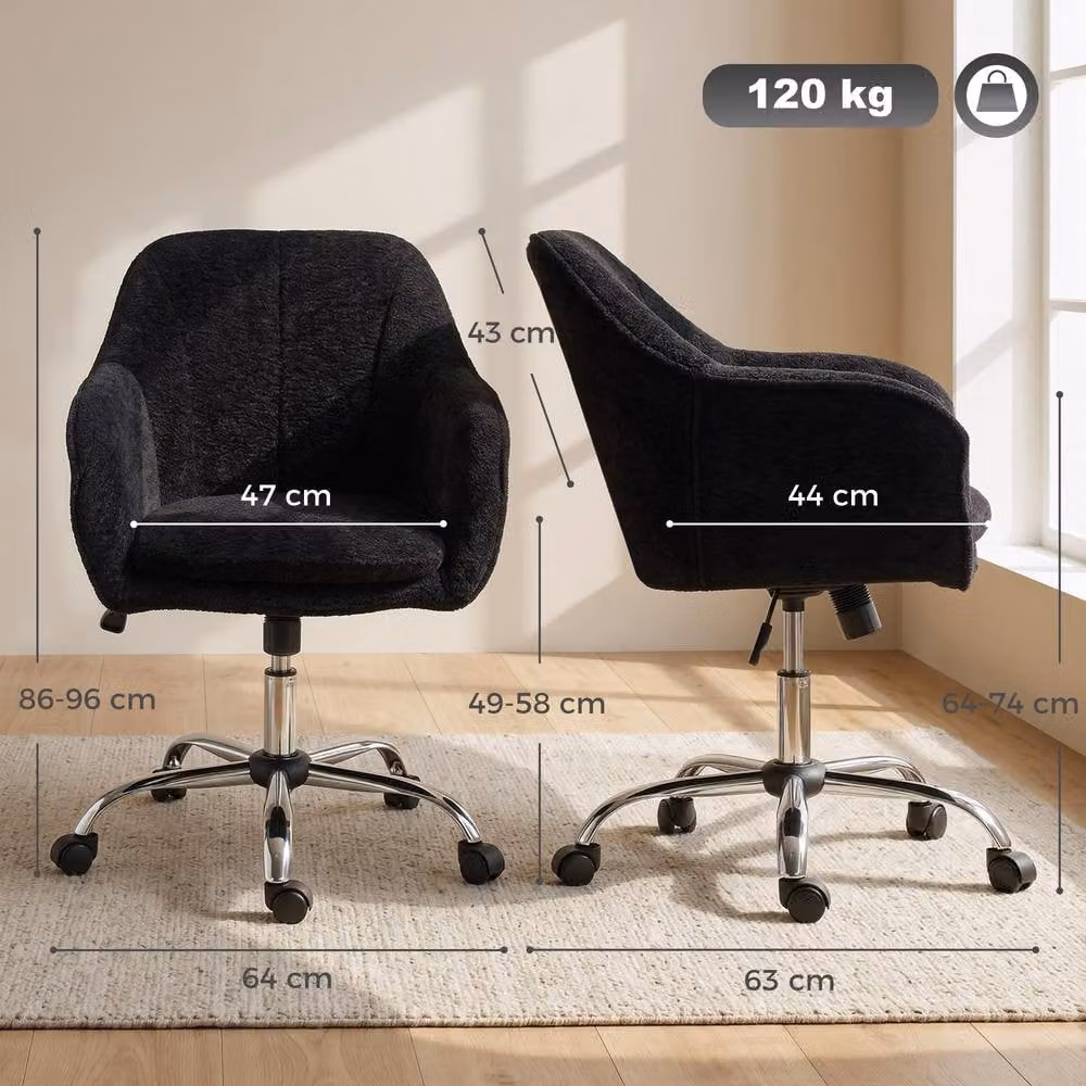STILVORA Modern Black Fabric Upholstered Task Chair with Armrests and 360 Degree Swivel Wheels – 3