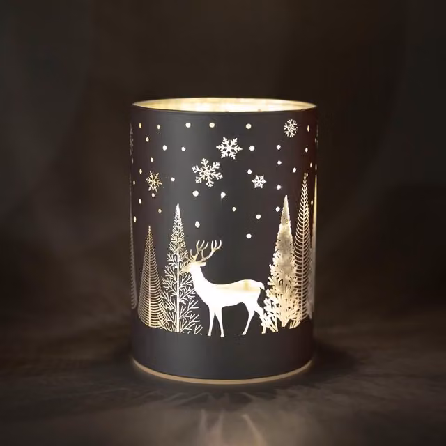 Shatchi Christmas Decorated Etched Glass Vase Table Lamp with LED Fairy Lights, Silver, H 14 cm – 3
