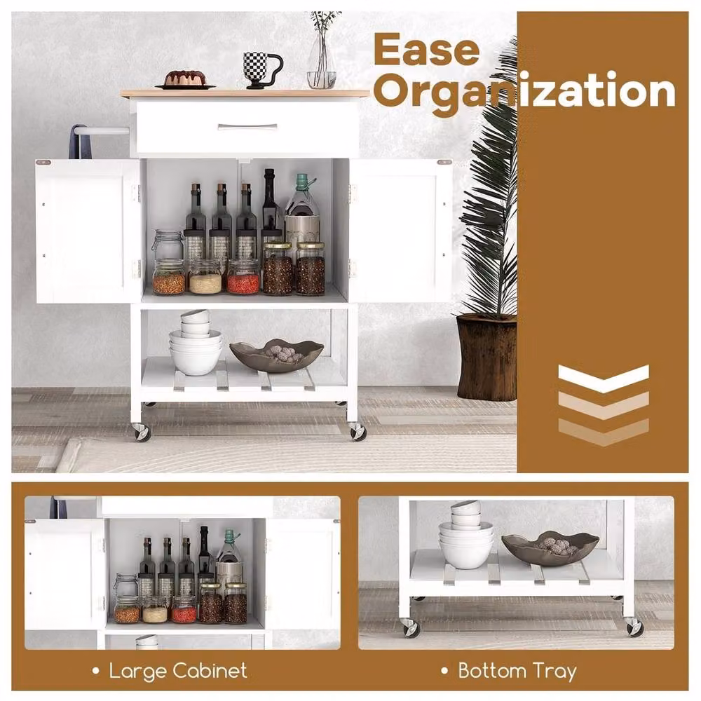 EONLION White Rolling Kitchen Island Cart with Rubberwood and Metal Construction – 3