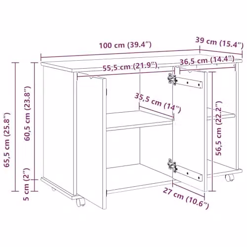 vidaXL Rolling Cabinet in Honey Brown, Solid Pine Wood, W/D/H: 100 x 39 x 65.5 cm – 3