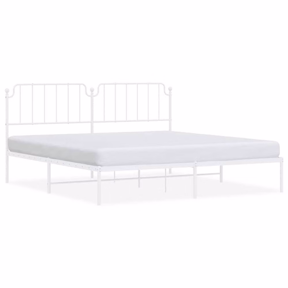 Berkfield Home Metal Bed Frame with Headboard in White, W/D/H: 193 x 198 x 102 cm – 2