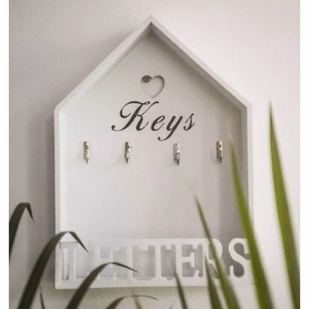 SPETLEK White Wall-Mounted Wooden Letter Rack and Key Holder with Hooks – 3
