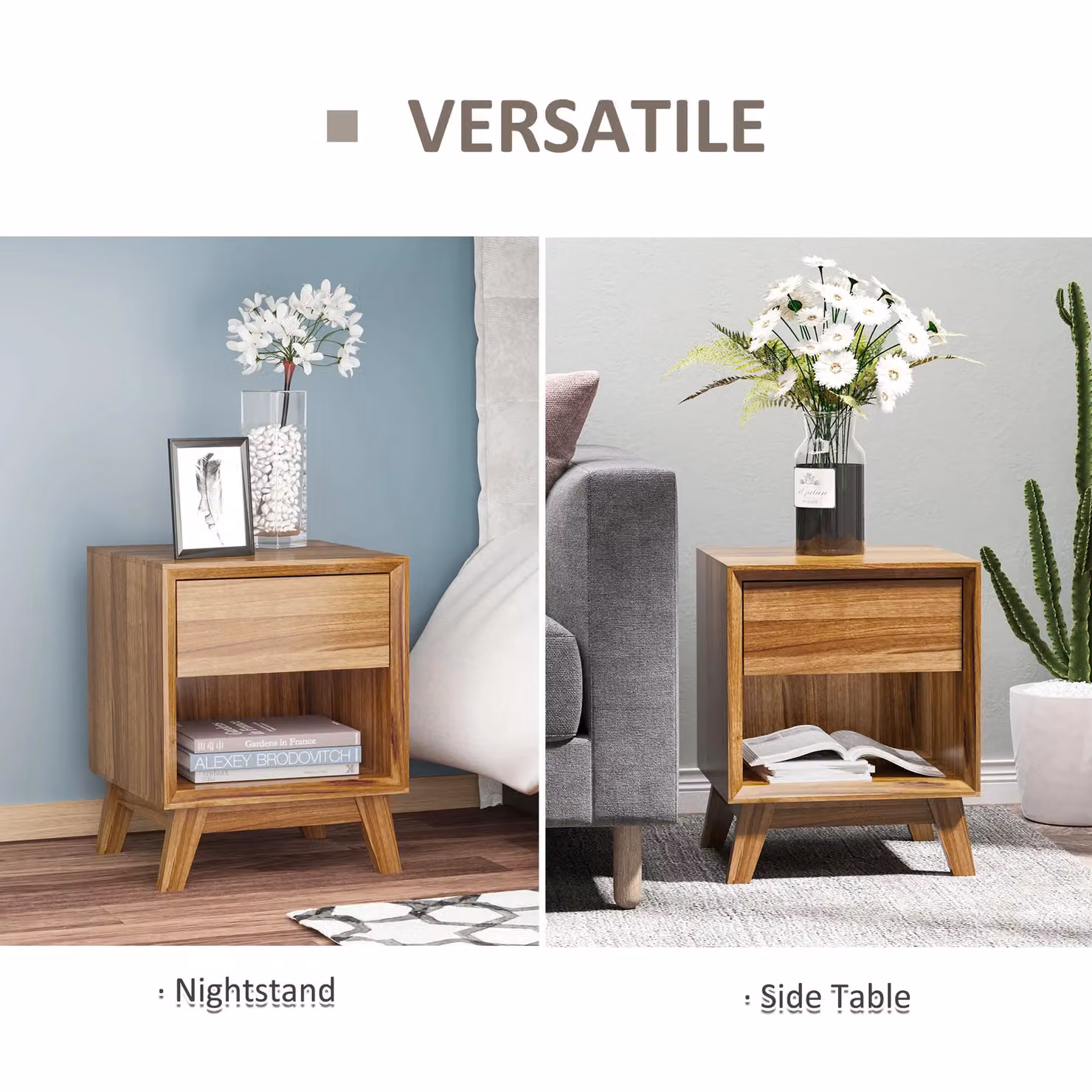 HOMCOM Modern Bedside Table with Drawer in Brown – 4