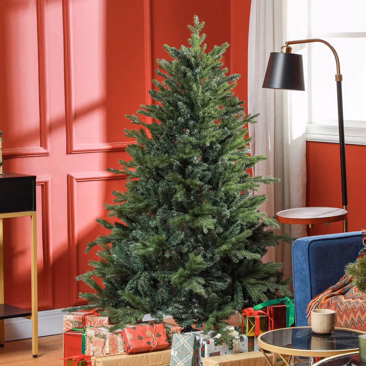 HOMCOM 5ft Artificial Green Christmas Tree with 1309 Tips and Metal Base – 2
