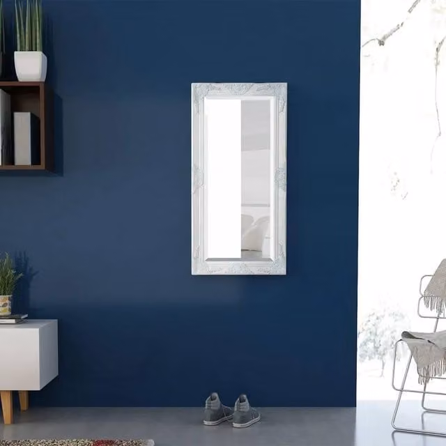 Berkfield Home Baroque Style Rectangular Wall Mirror in White, W: 100 cm, H: 50 cm