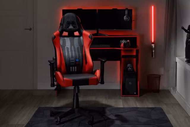 Birlea Sporty Gaming Chair in Black and Red with Synthetic Leather and Headrest