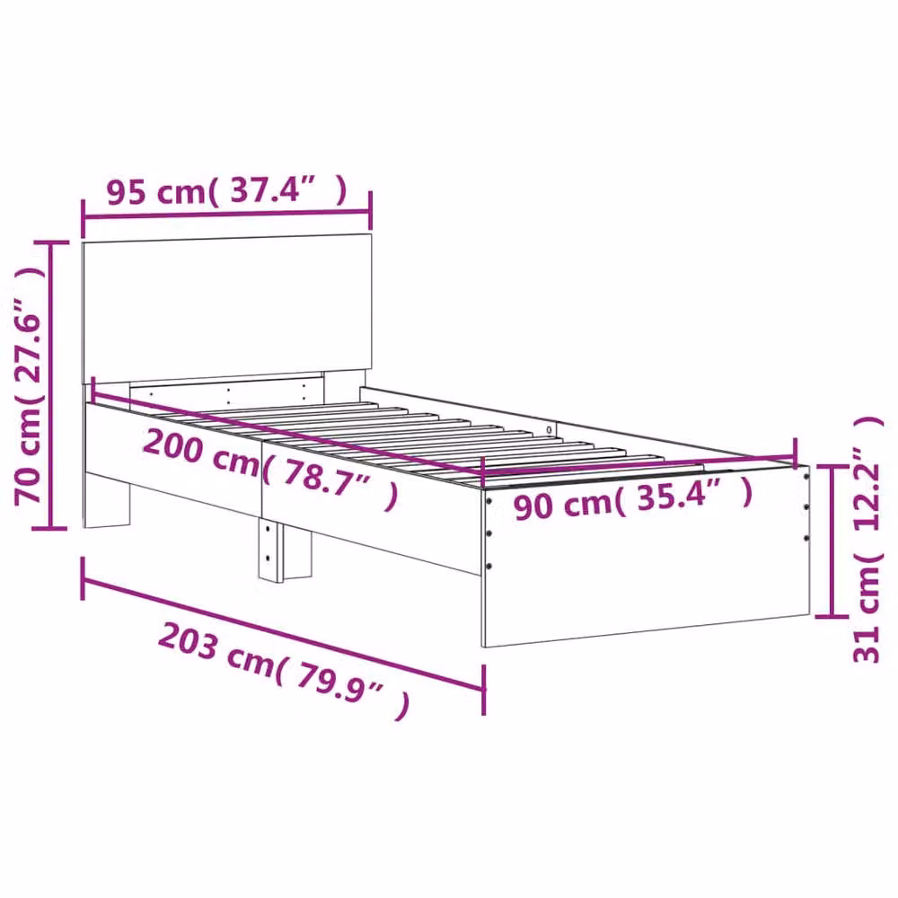 Berkfield Home Modern Bed Frame with Headboard and Lift Up Base, Black, W/D/H: 90 x 200 cm – 7