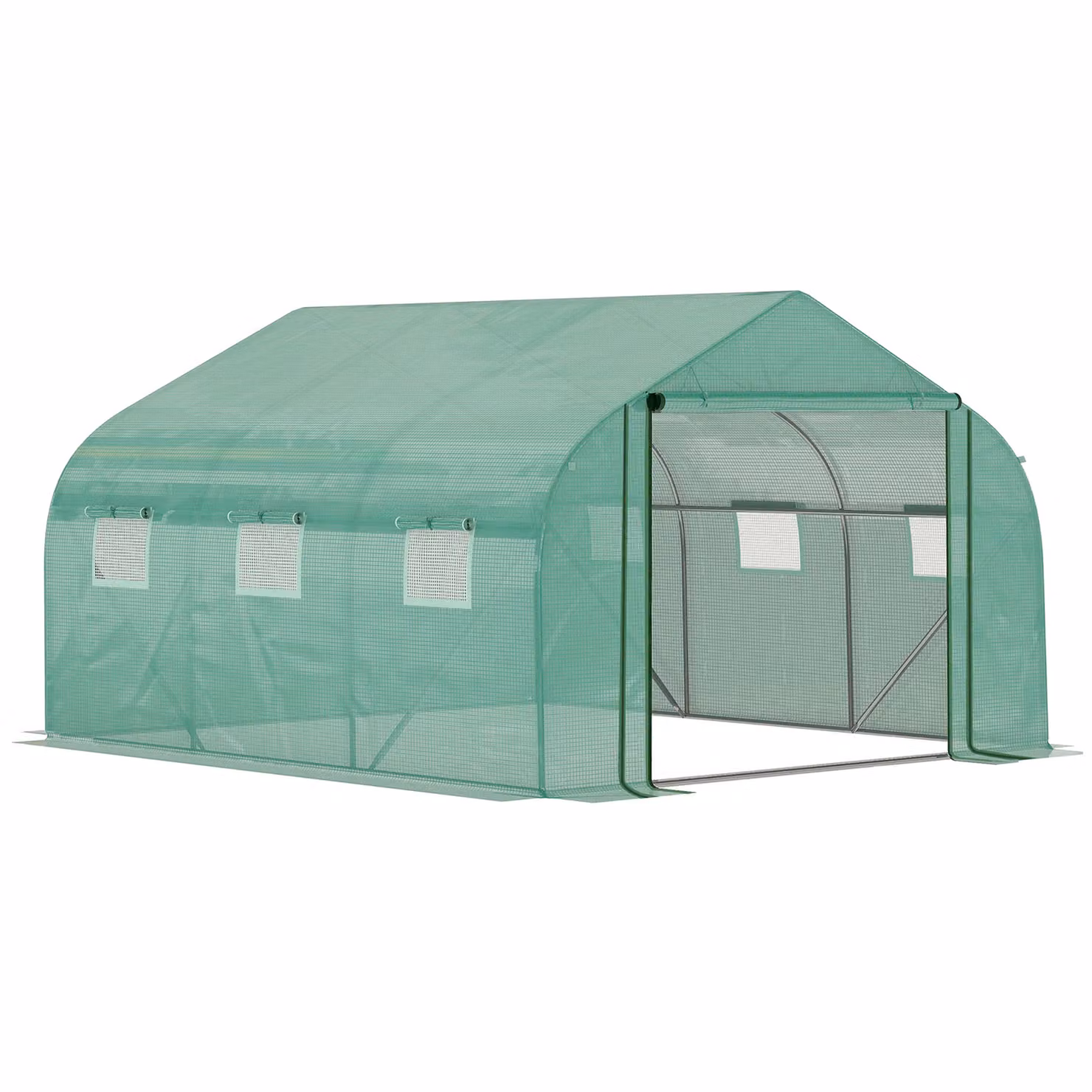 OUTSUNNY Freestanding Outdoor Tunnel Greenhouse with Roll Up Door and Window in Green, W/D/H: 300 x 347 x 200 cm – 2