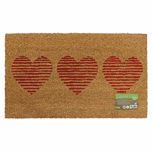 JVL Eco-Friendly Coir Door Mat, Three Hearts, Brown/Beige, W: 45 cm, D: 75 cm, H: 1.5 cm – 1