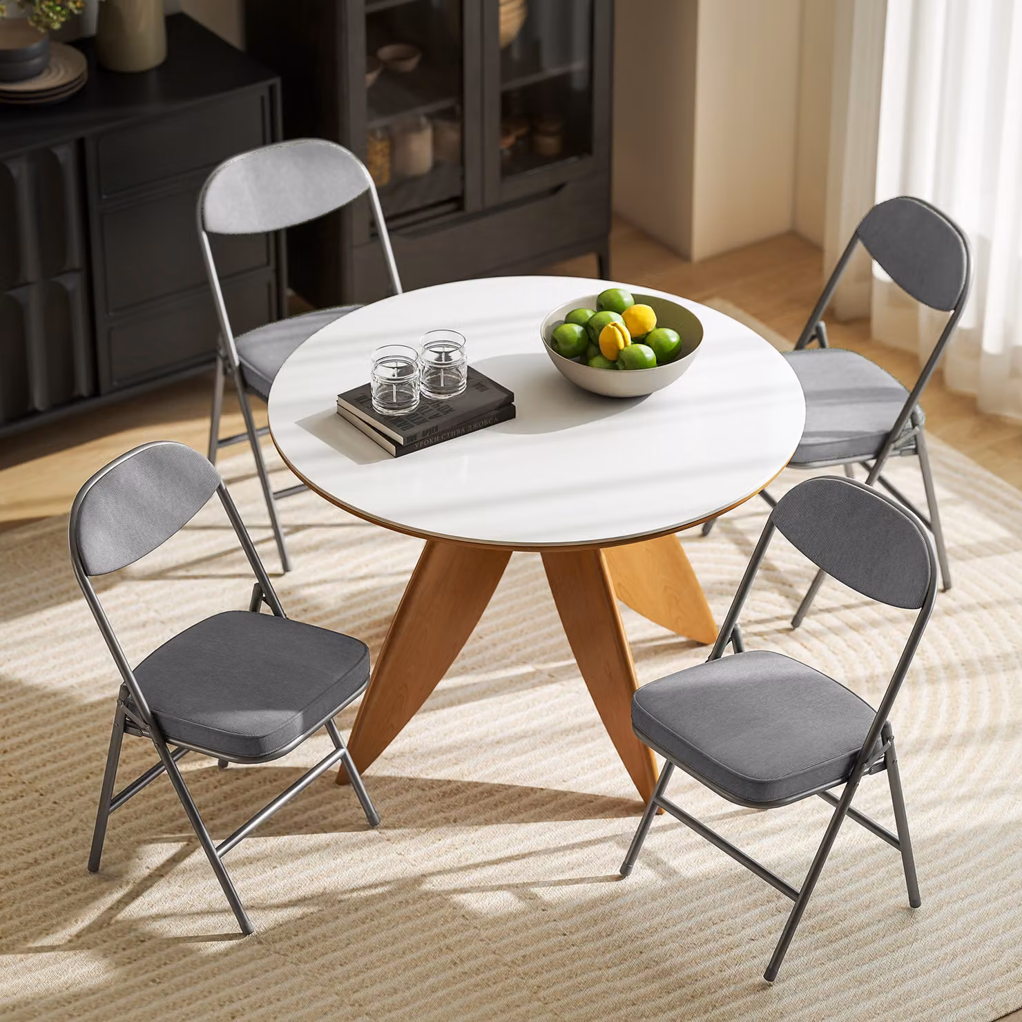 HOMCOM Set of Four Folding Corduroy Seat Chairs in Grey – 5