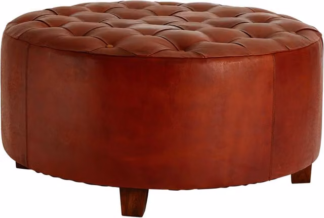 Orsina Modern Brown Leather Cylindrical Button Tufted Stool – 1