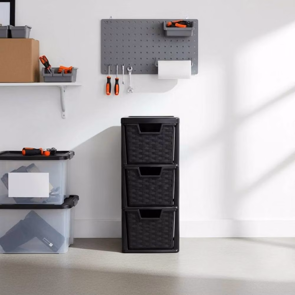 Kelvenix Set of 2 Black 3-Tier Plastic Rattan Storage Units – 3
