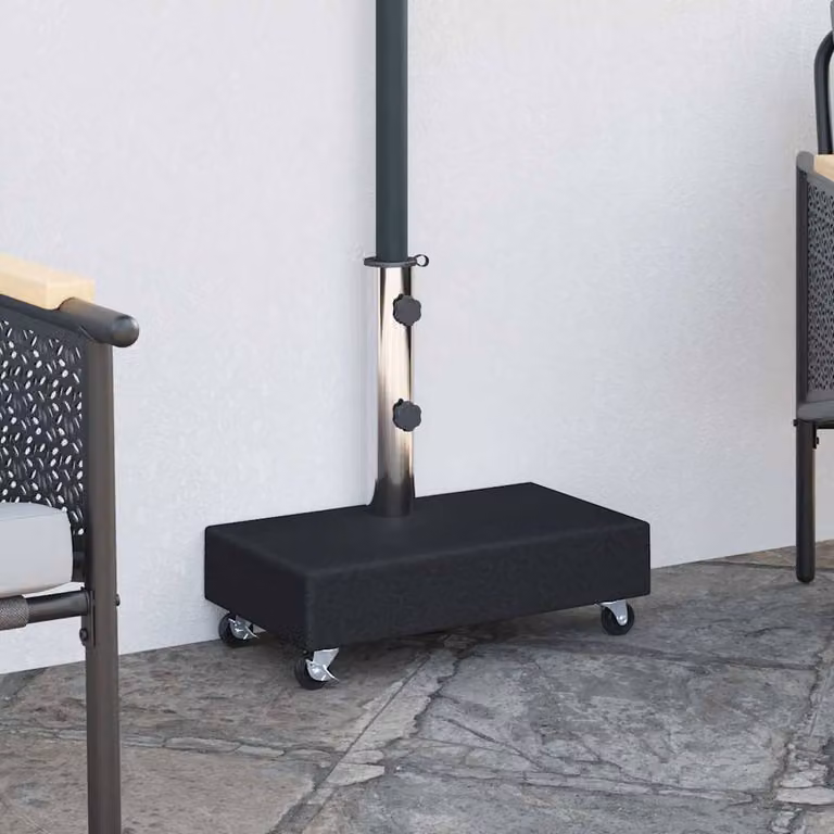 Berkfield Home Black Granite Parasol Umbrella Base with Stainless Steel Details, W/D/H: 45 x 25 x 8 cm