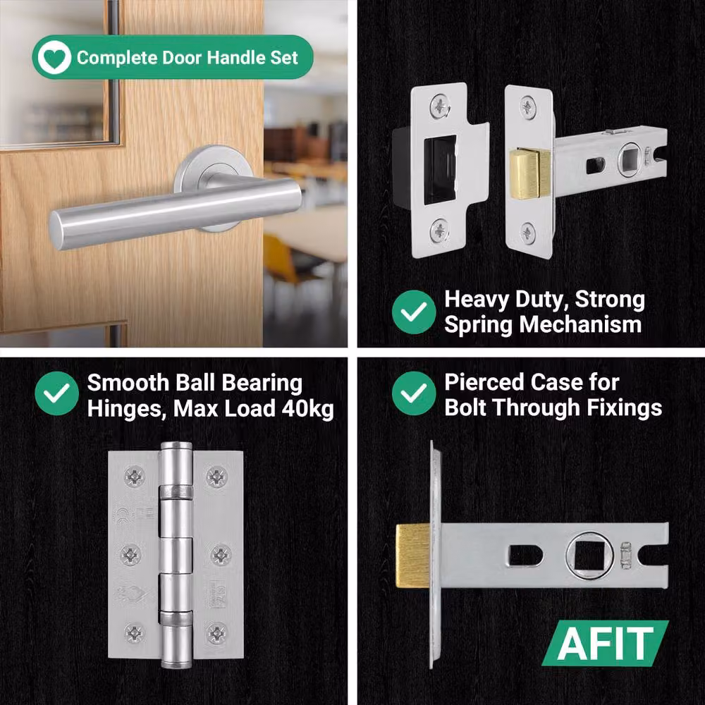 AFIT Silver Satin T-Bar Lever on Rose Door Handles with Latch and Hinge Kit, W/D/H: 15 x 15 x 7.6 cm – 3