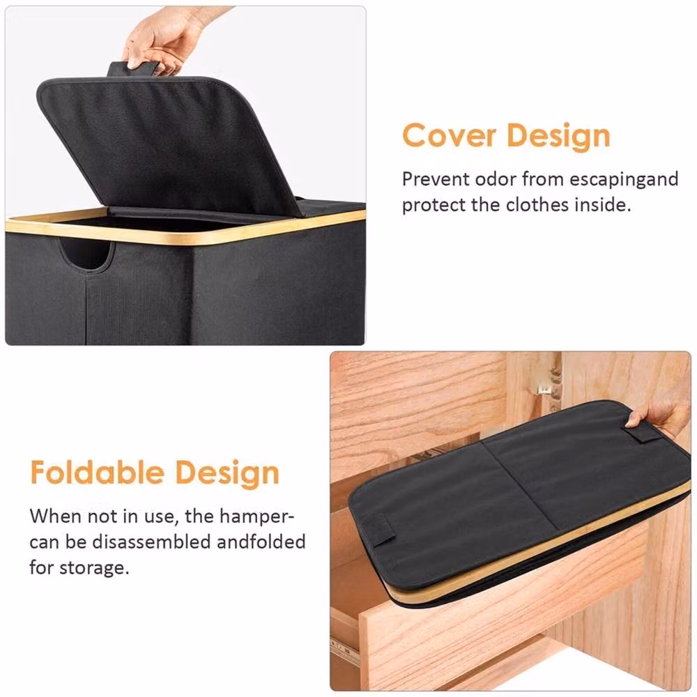 Nordara 140L Laundry Basket with Lid and 2 Removable Bags in Black – 4