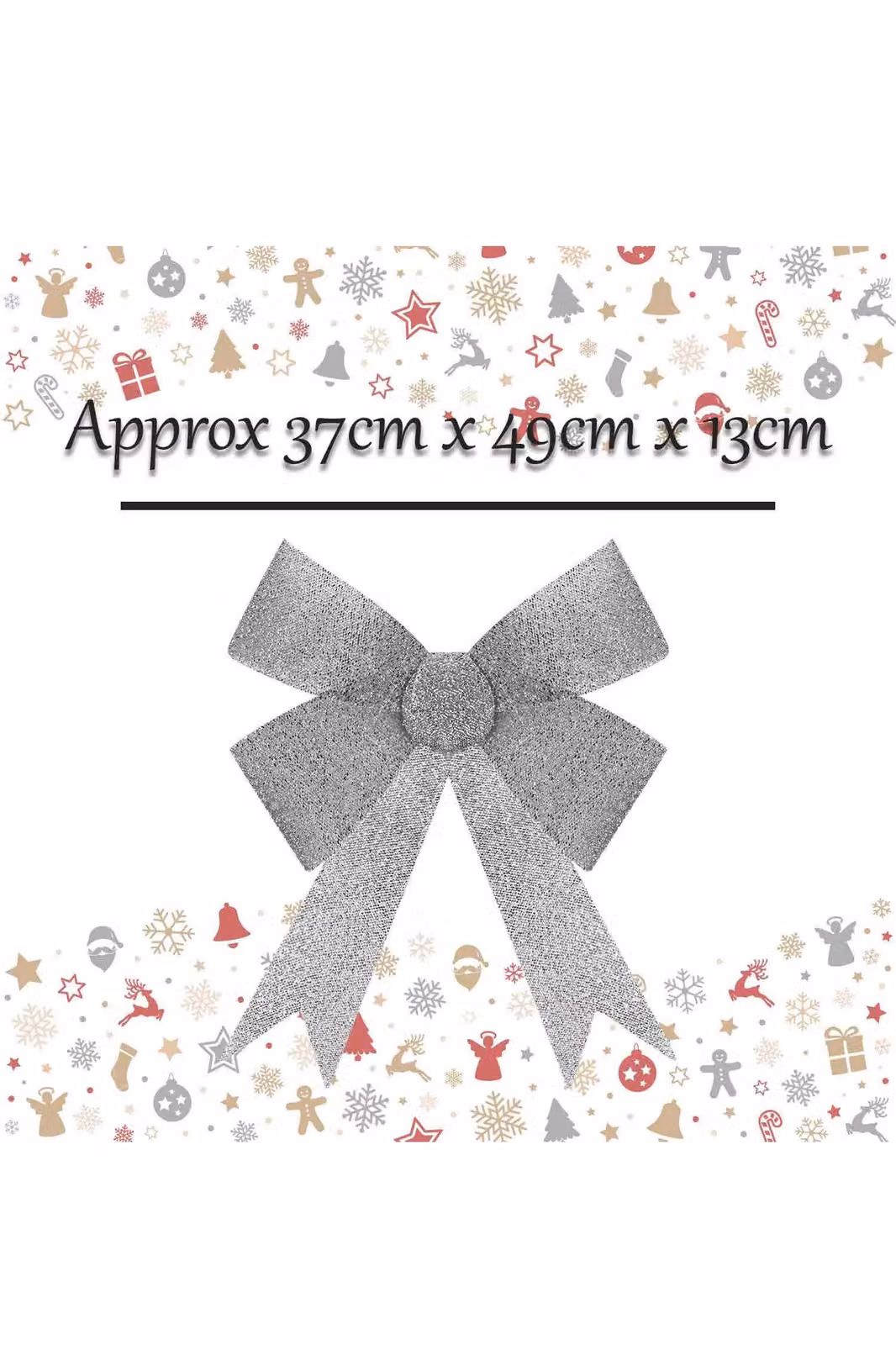 VFM e-Store Silver Tinsel Bow Christmas Decoration, W: 37 cm, D: 49 cm, H: 13 cm – 2