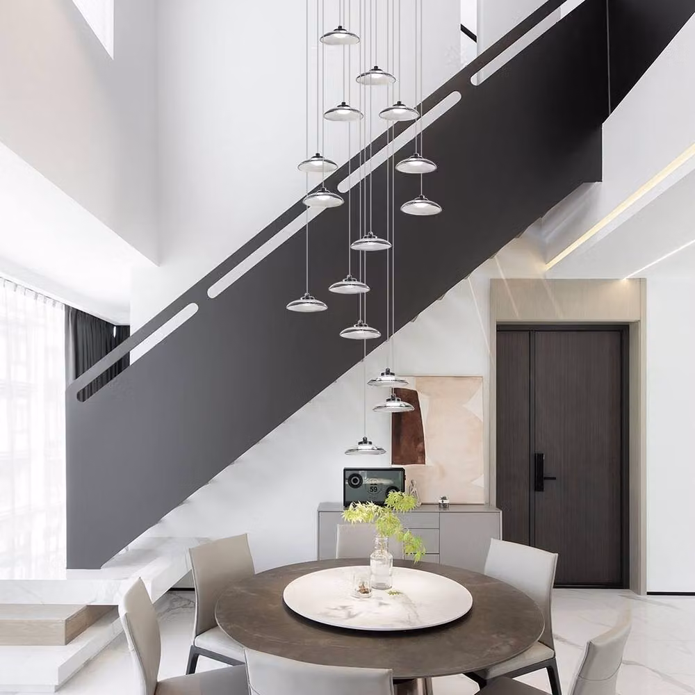 Garwarm 15 Light LED Dimmable Pendant Chandelier in Grey with Remote Control and Height Adjustment – 3